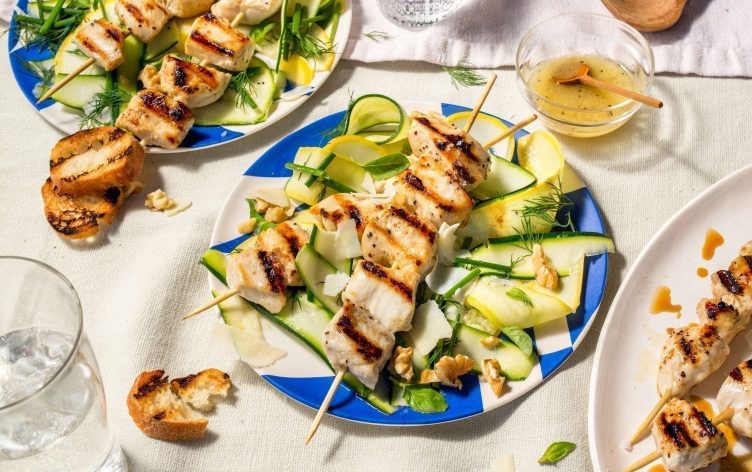 Lemony Chicken Skewers With Squash Salad