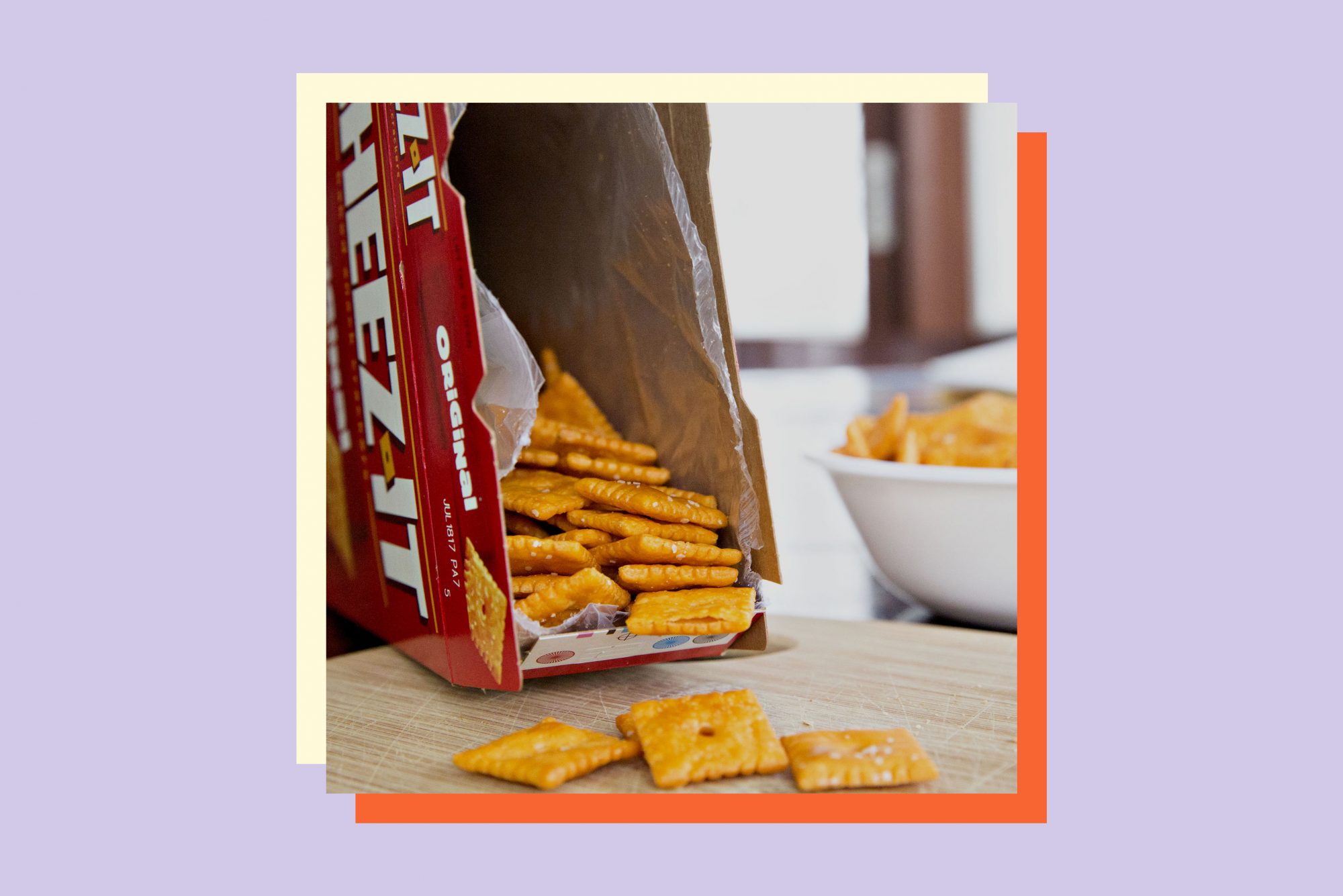 An image of Cheez-Its on a colorful background.