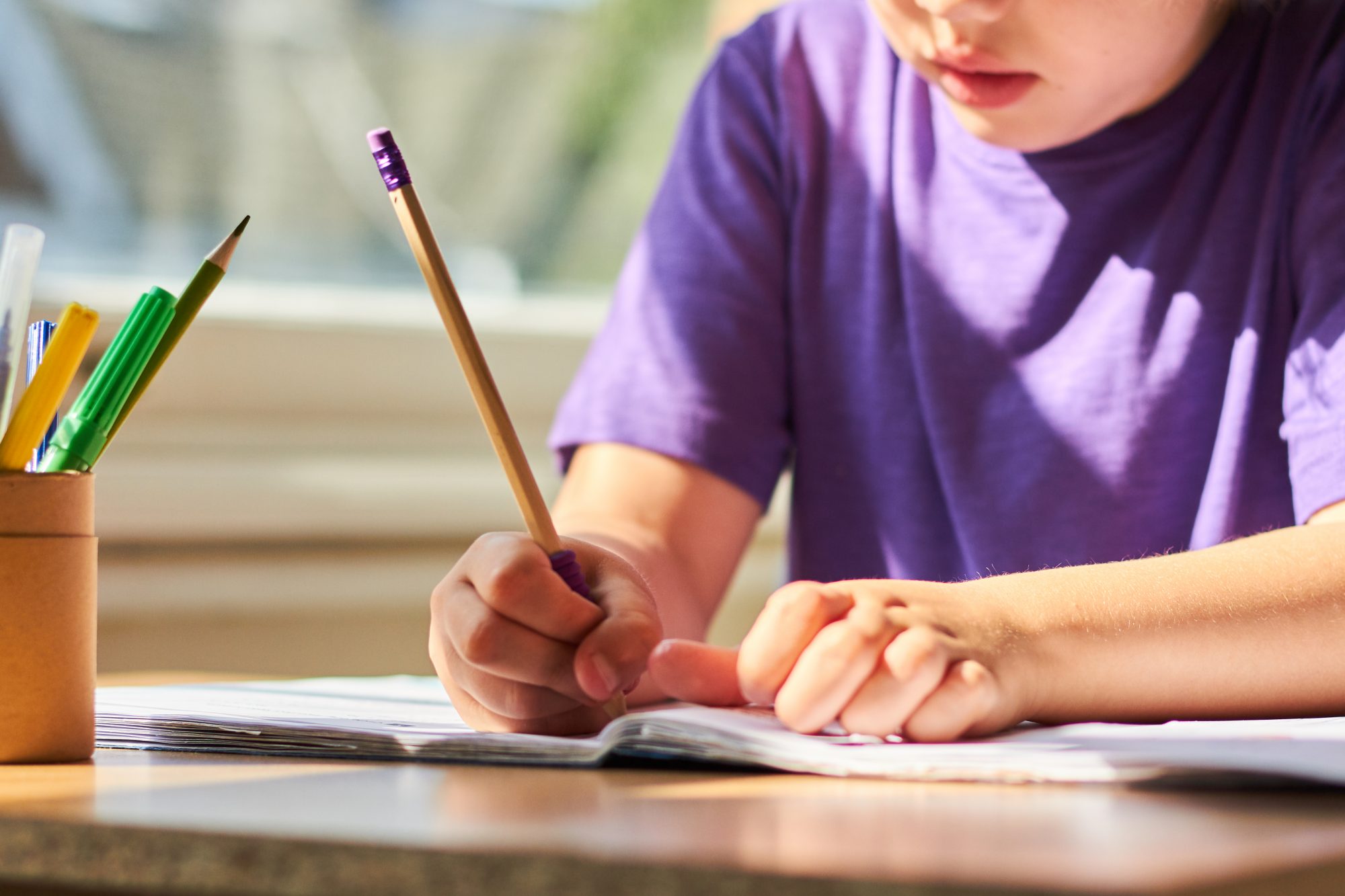 An image of a boy doing school work.