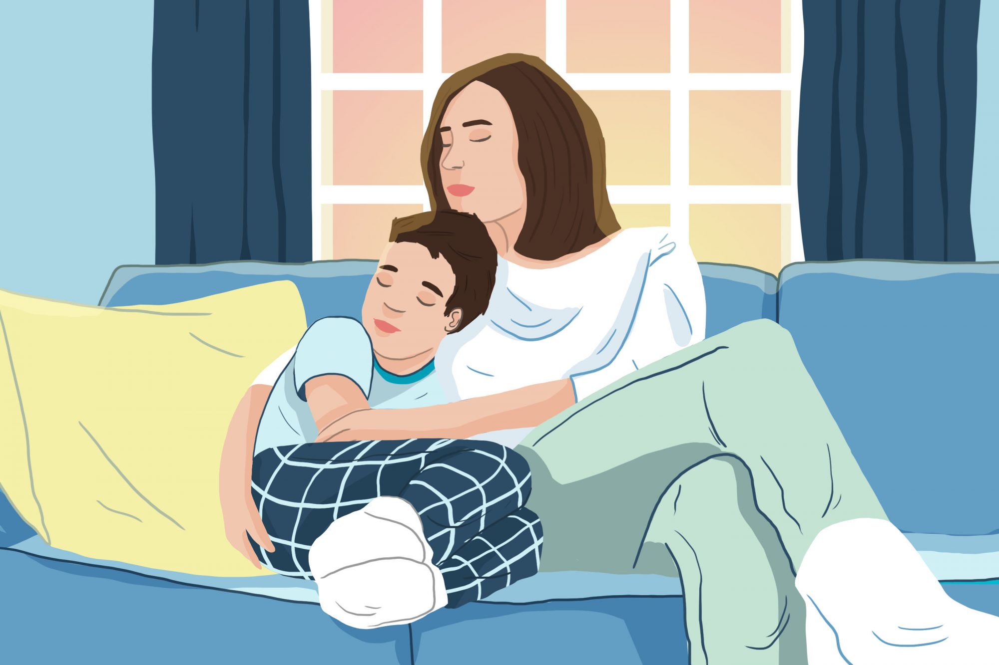 An illustration of a mother and her son.