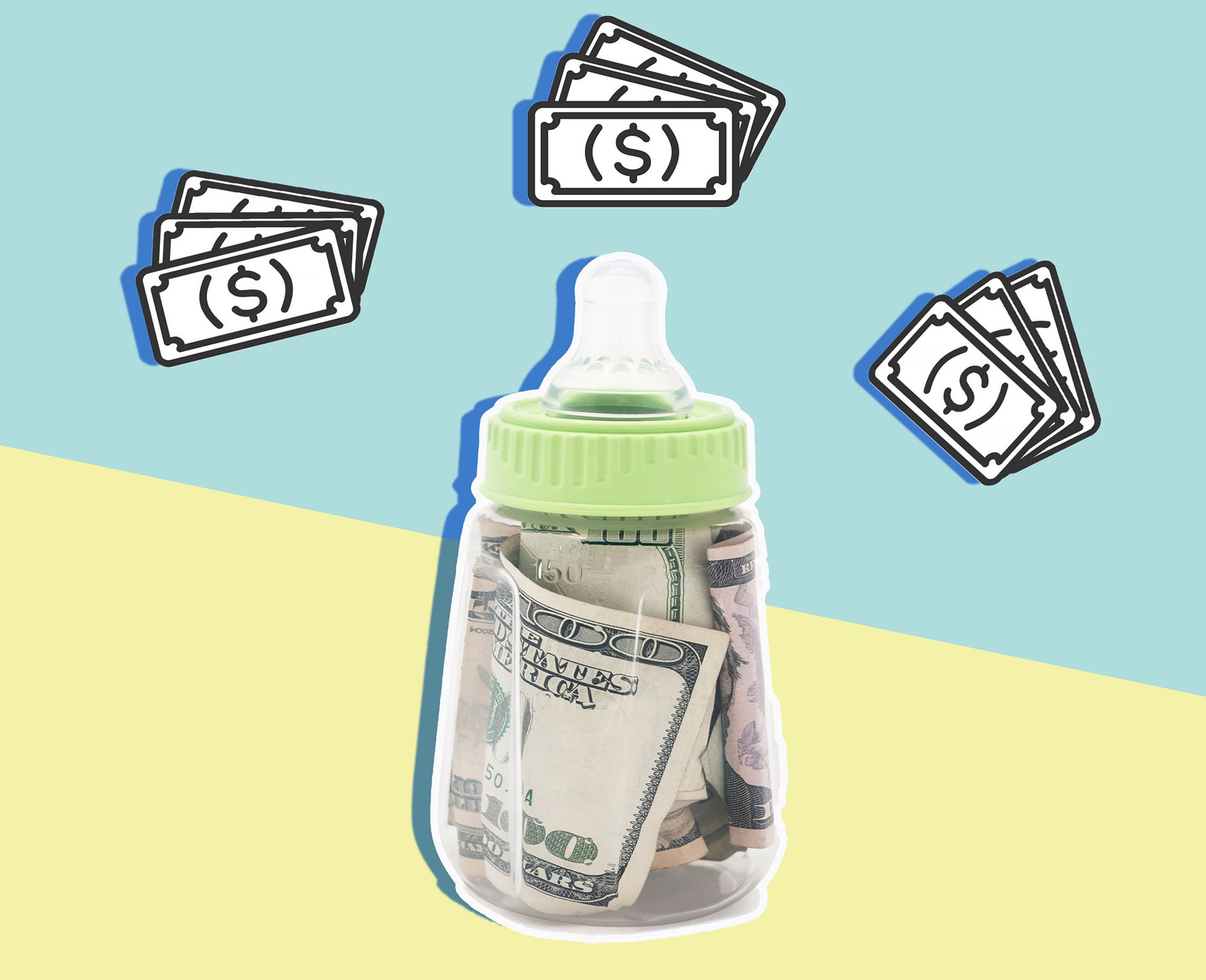 An image of a baby bottle with money in it.